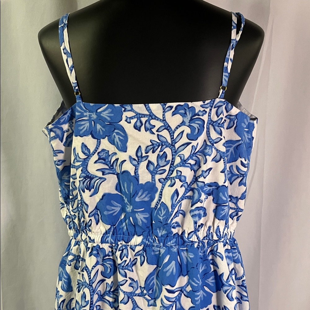 Vineyard Vines Tide Blue Floral Print Sleeveless Ruffle Hem Midi Dress - Picture 10 of 16